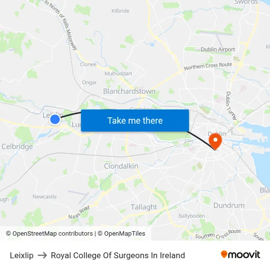 Leixlip to Royal College Of Surgeons In Ireland map