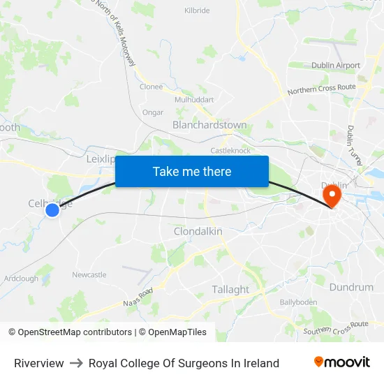 Riverview to Royal College Of Surgeons In Ireland map