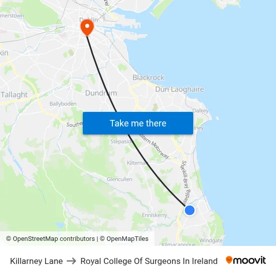 Killarney Lane to Royal College Of Surgeons In Ireland map