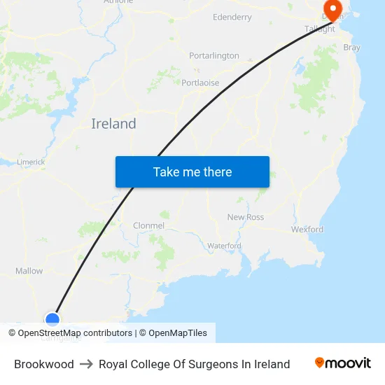 Brookwood to Royal College Of Surgeons In Ireland map