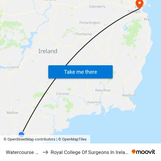 Watercourse Rd to Royal College Of Surgeons In Ireland map