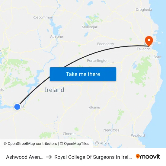 Ashwood Ave to Royal College Of Surgeons In Ireland map