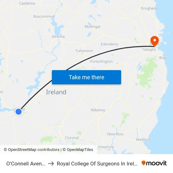 O'Connell Avenue to Royal College Of Surgeons In Ireland map
