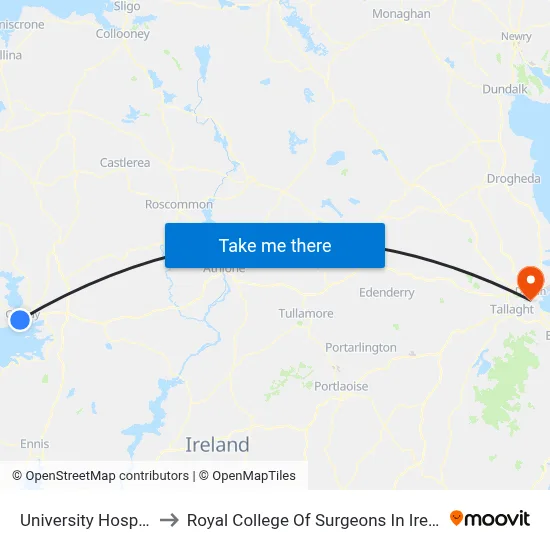 University Hospital to Royal College Of Surgeons In Ireland map