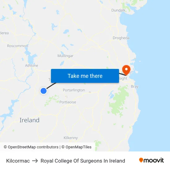 Kilcormac to Royal College Of Surgeons In Ireland map