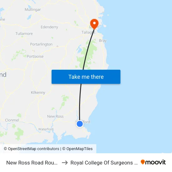 New Ross Road Roundabout to Royal College Of Surgeons In Ireland map