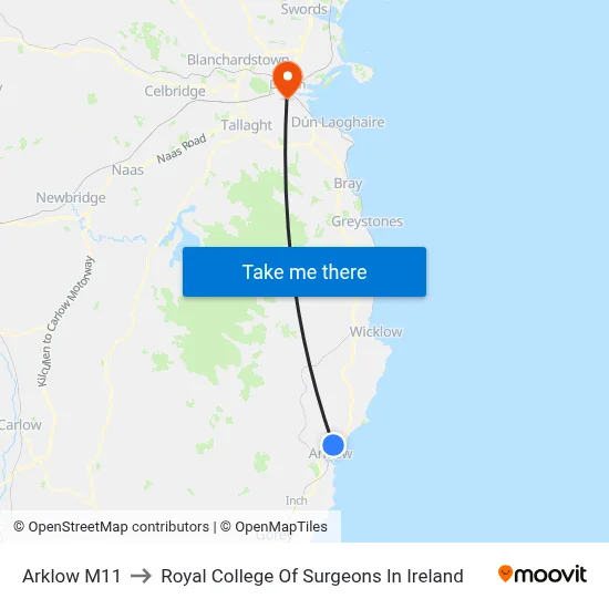 Arklow M11 to Royal College Of Surgeons In Ireland map
