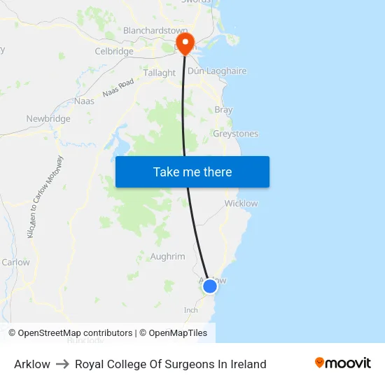 Arklow to Royal College Of Surgeons In Ireland map
