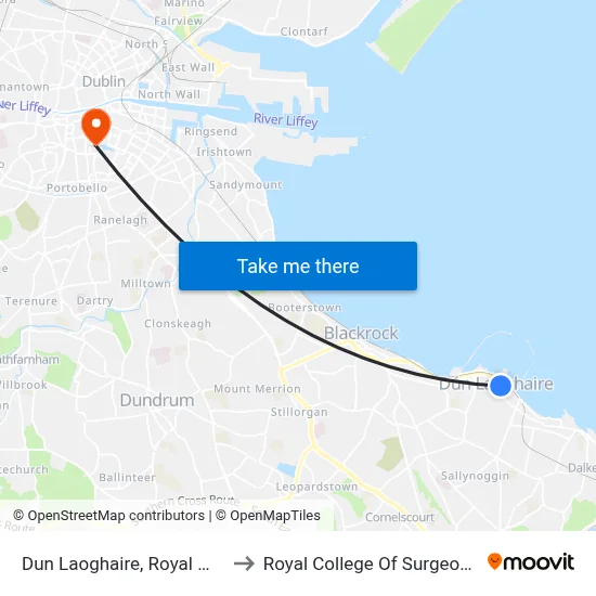Dun Laoghaire, Royal Marine Road to Royal College Of Surgeons In Ireland map