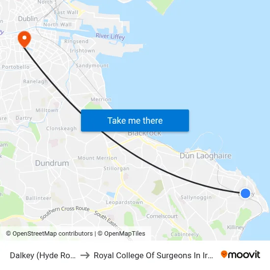 Dalkey (Hyde Road) to Royal College Of Surgeons In Ireland map