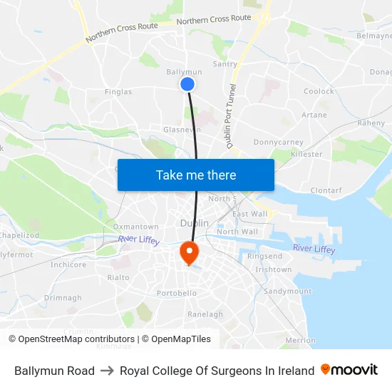Ballymun Road to Royal College Of Surgeons In Ireland map