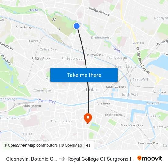 Glasnevin, Botanic Gardens to Royal College Of Surgeons In Ireland map