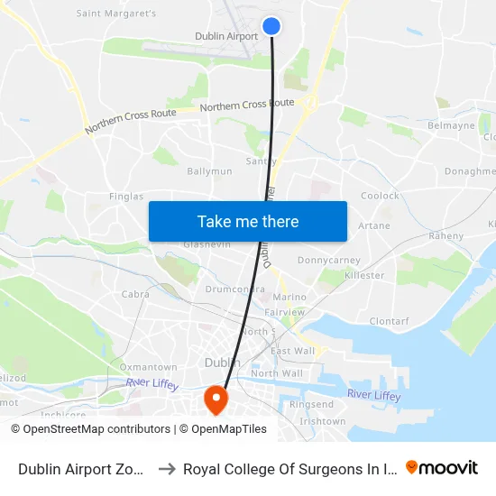 Dublin Airport Zone 13 to Royal College Of Surgeons In Ireland map