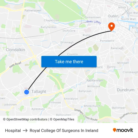Hospital to Royal College Of Surgeons In Ireland map