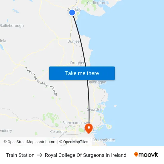 Train Station to Royal College Of Surgeons In Ireland map
