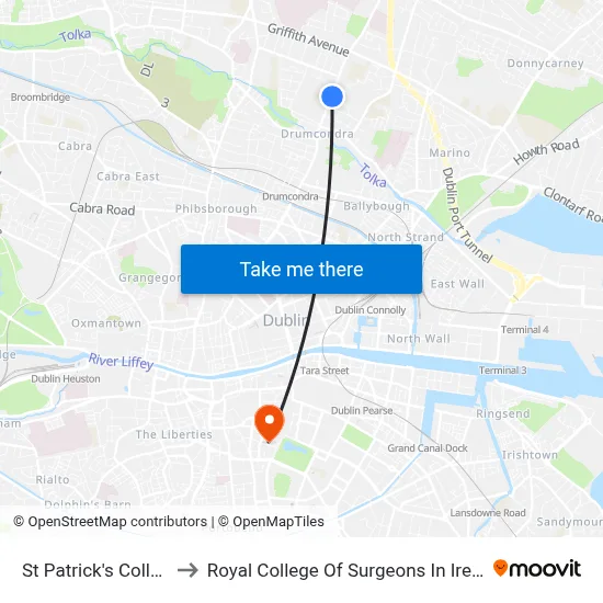 St Patrick's College to Royal College Of Surgeons In Ireland map
