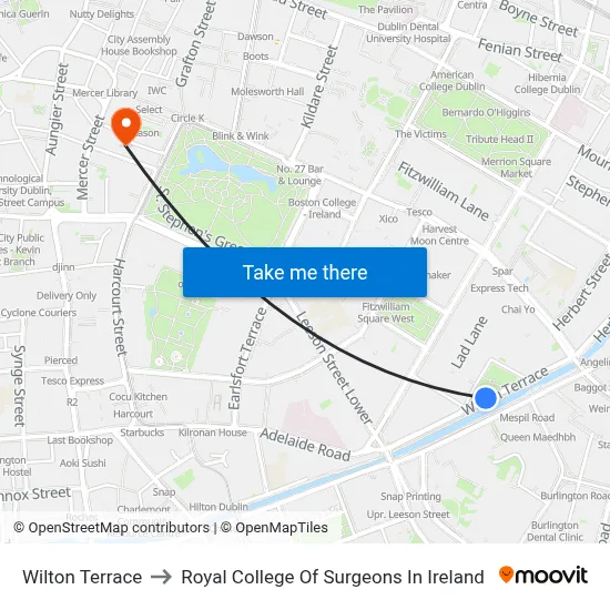 Wilton Terrace to Royal College Of Surgeons In Ireland map