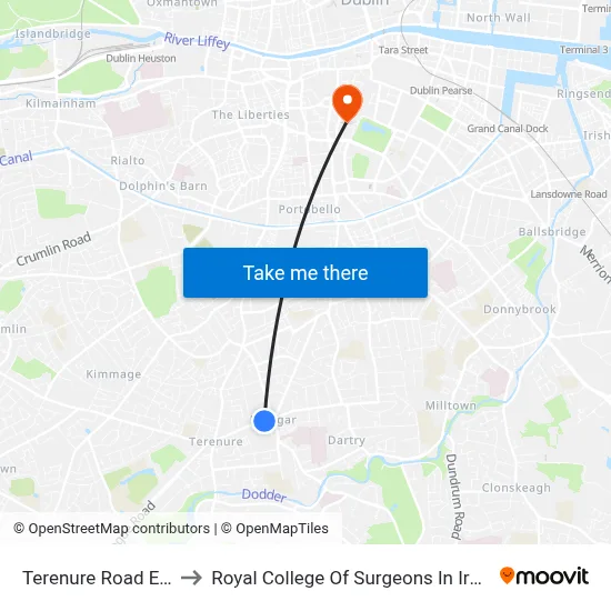 Terenure Road East to Royal College Of Surgeons In Ireland map