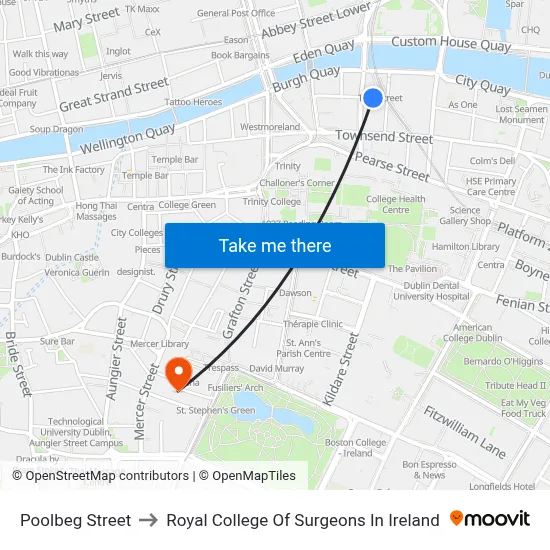 Poolbeg Street to Royal College Of Surgeons In Ireland map
