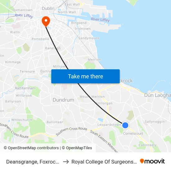 Deansgrange, Foxrock Church to Royal College Of Surgeons In Ireland map