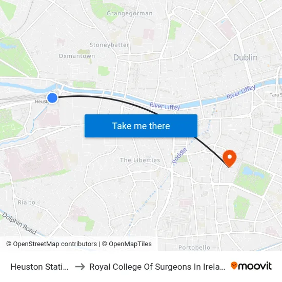 Heuston Station to Royal College Of Surgeons In Ireland map