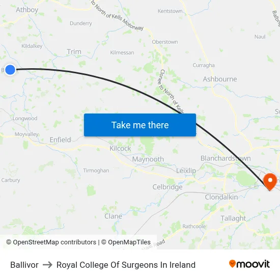 Ballivor to Royal College Of Surgeons In Ireland map