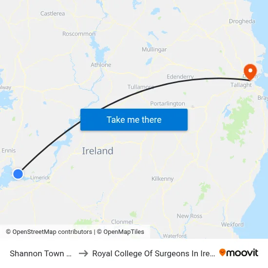 Shannon Town Hall to Royal College Of Surgeons In Ireland map