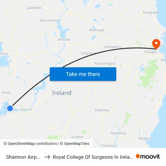 Shannon Airport to Royal College Of Surgeons In Ireland map