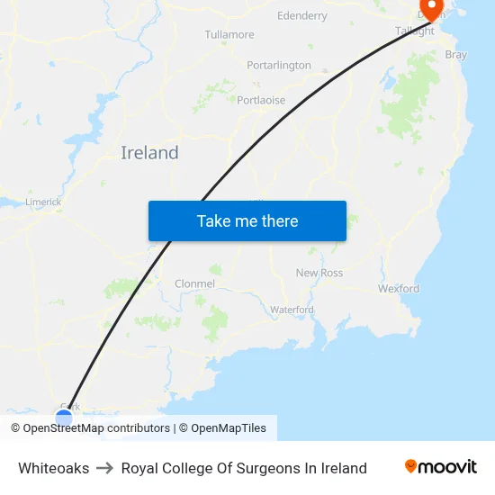 Whiteoaks to Royal College Of Surgeons In Ireland map