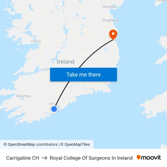 Carrigaline CH to Royal College Of Surgeons In Ireland map