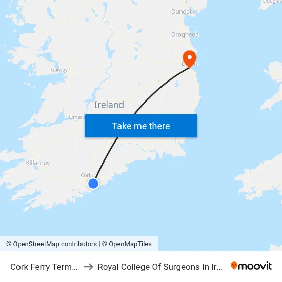 Cork Ferry Terminal to Royal College Of Surgeons In Ireland map