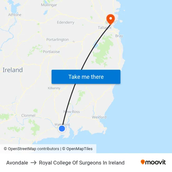 Avondale to Royal College Of Surgeons In Ireland map