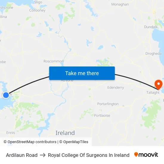 Ardilaun Road to Royal College Of Surgeons In Ireland map
