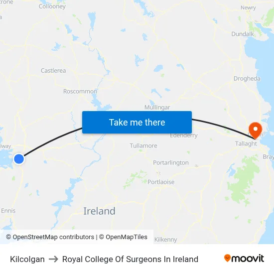 Kilcolgan to Royal College Of Surgeons In Ireland map