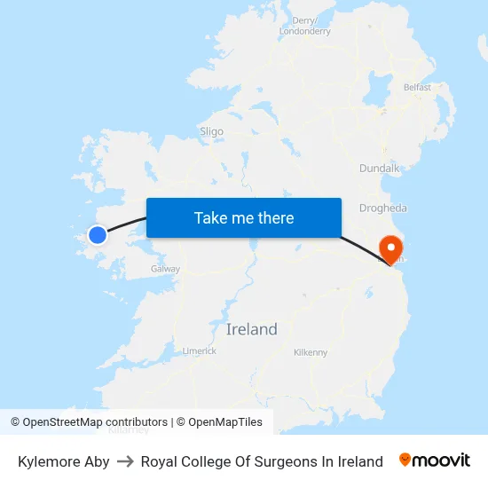 Kylemore Aby to Royal College Of Surgeons In Ireland map
