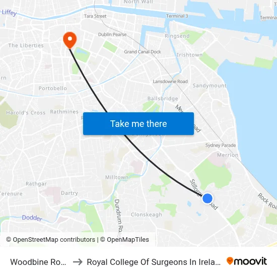 Woodbine Road to Royal College Of Surgeons In Ireland map