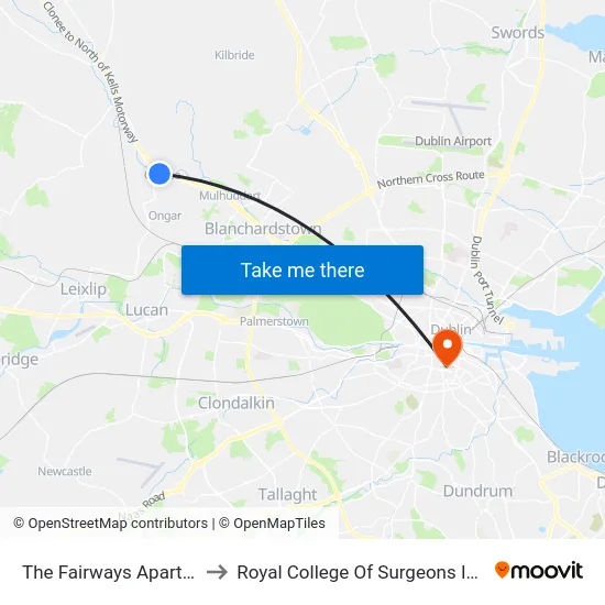 Clonee Village to Royal College Of Surgeons In Ireland map