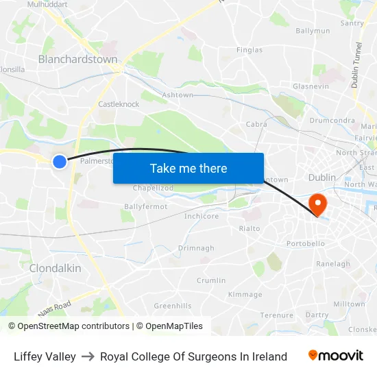 Liffey Valley to Royal College Of Surgeons In Ireland map