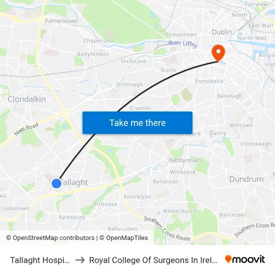 Tallaght Hospital to Royal College Of Surgeons In Ireland map