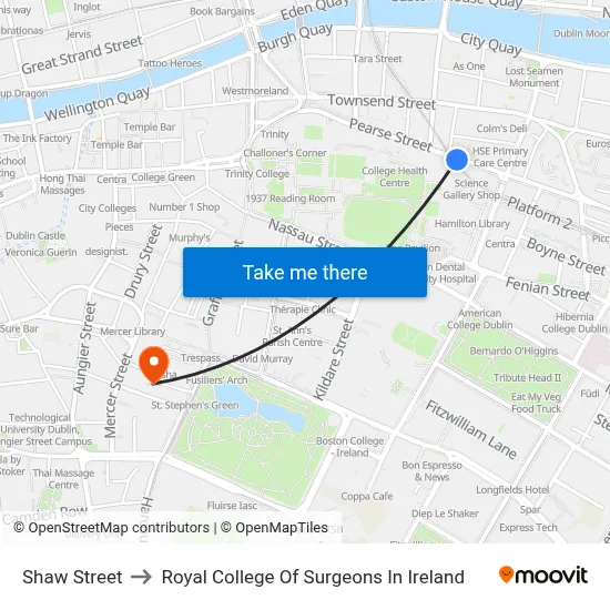 Shaw Street to Royal College Of Surgeons In Ireland map