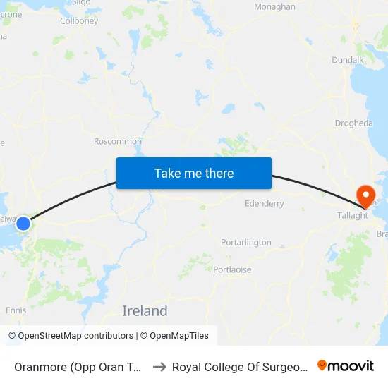 Oranmore (Opp Oran Town Centre) to Royal College Of Surgeons In Ireland map