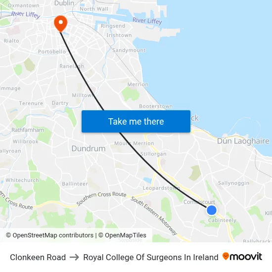 Clonkeen Road to Royal College Of Surgeons In Ireland map