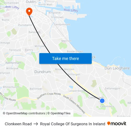 Clonkeen Road to Royal College Of Surgeons In Ireland map