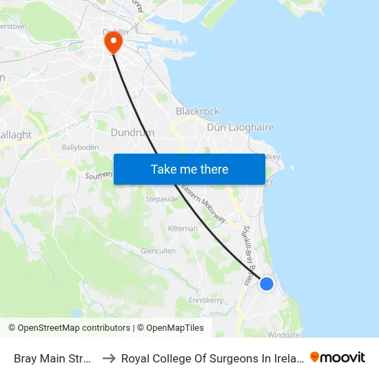 Bray Main Street to Royal College Of Surgeons In Ireland map