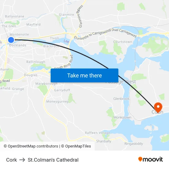 Cork to St.Colman's Cathedral map
