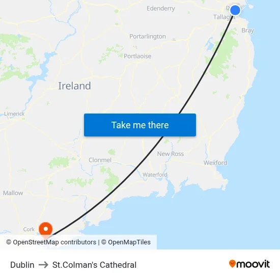 Dublin to St.Colman's Cathedral map