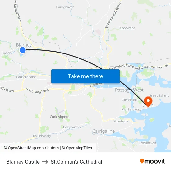 Blarney Castle to St.Colman's Cathedral map