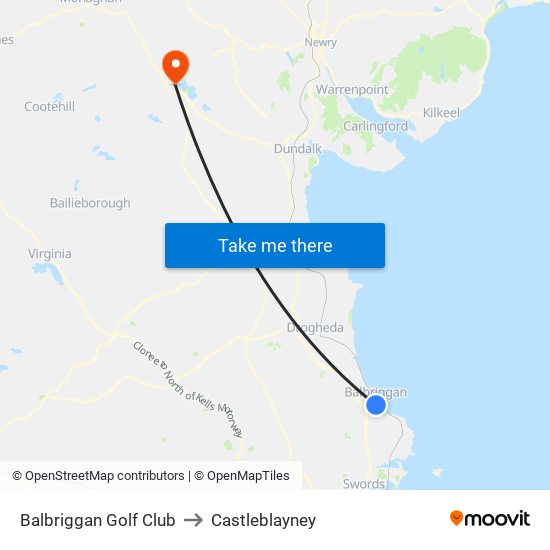 Balbriggan Golf Club to Castleblayney map