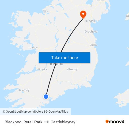Blackpool Retail Park to Castleblayney map