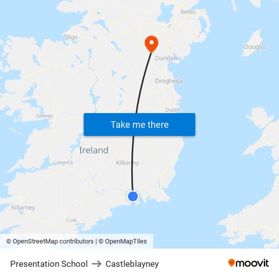 Presentation School to Castleblayney map